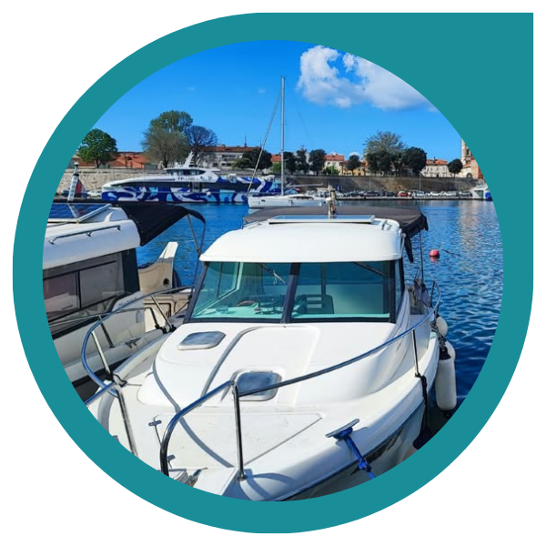 cabin cruiser moored in a uk marina
