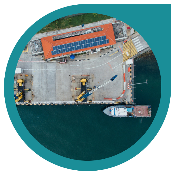 birdseye view of a marine industry dock